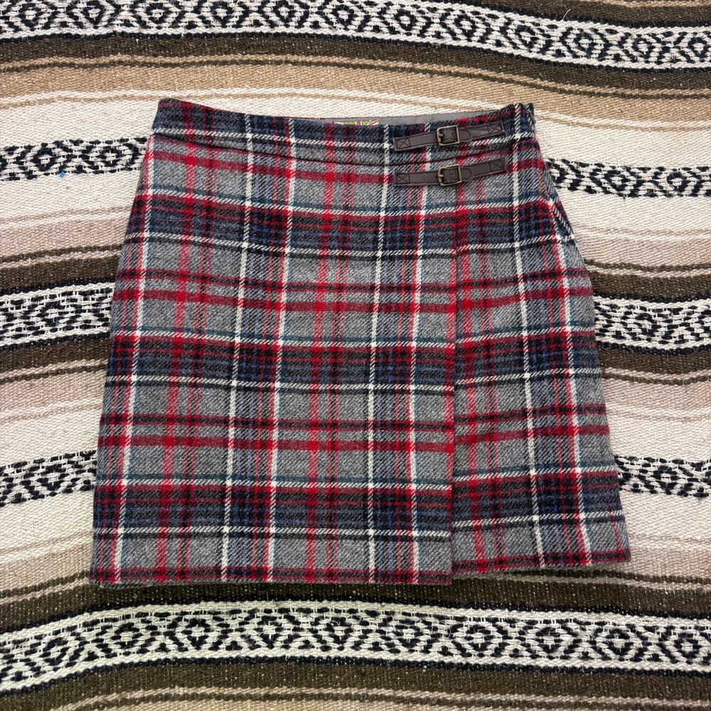 Women's Boden British Tweet by Moon Gray Red Plaid School Midi Skirt Sz 8 (30 in